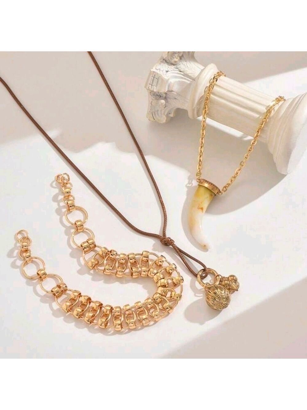 Gold and Brown Layered Necklace Set - Picture 3 of 5